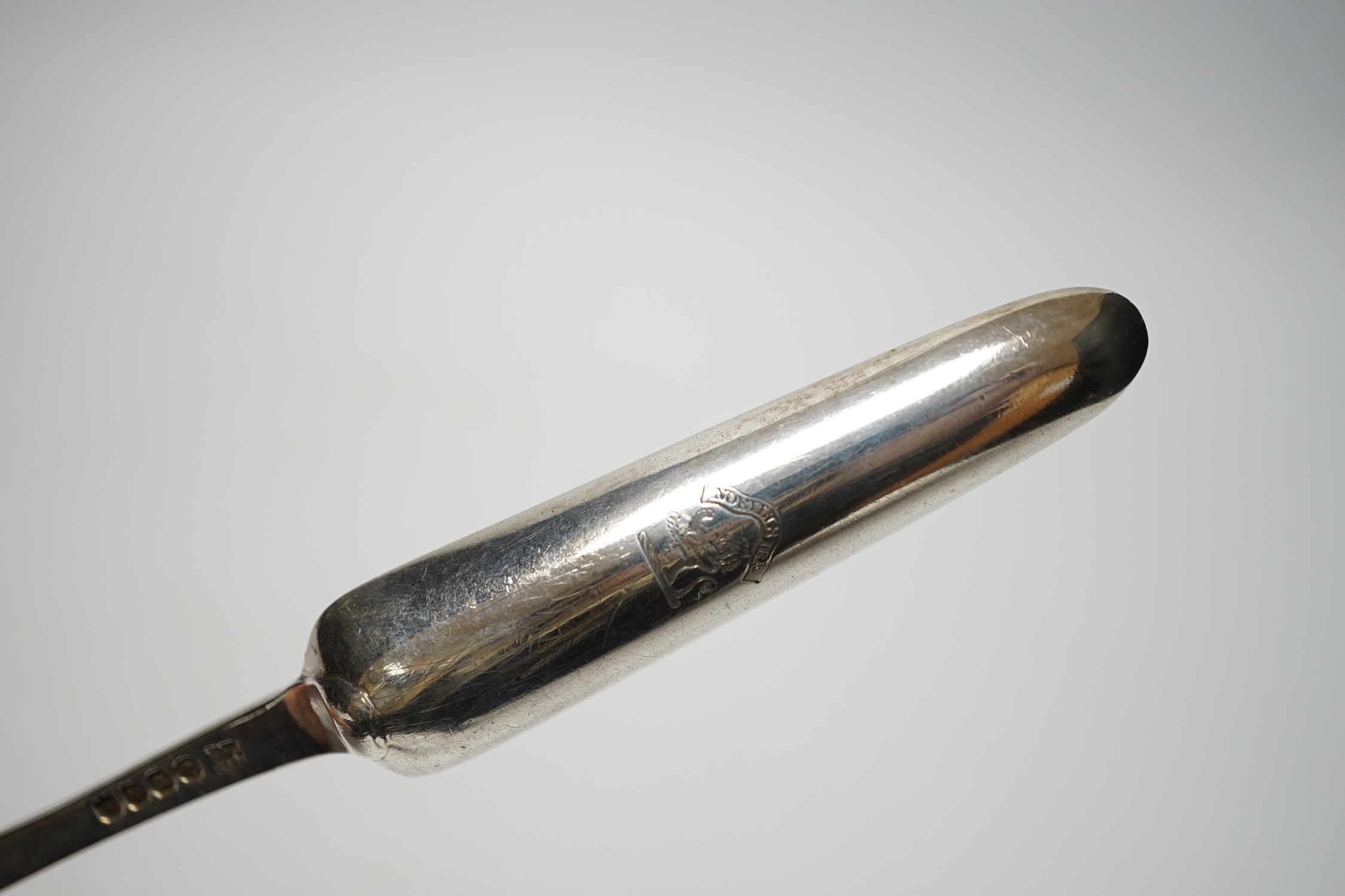 A George III silver marrow scoop, Eley, Fearn & Chawner, London, 1812, 25.2cm.